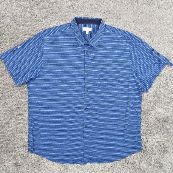 Calvin Klein Men's XL Button Shirt Short Sleeve Geometric Blue Modern Geometric - Picture 2 of 8